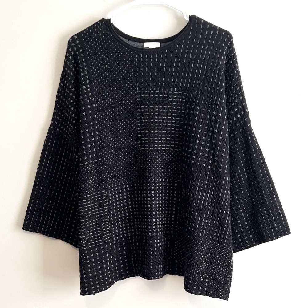 J. Jill Pure Jill Patchwork Texture Knit Three Quarter Sleeve Pullover Top